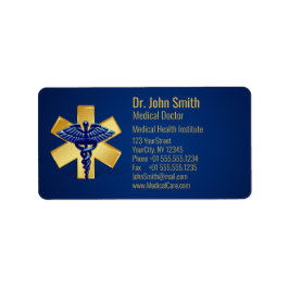 Etiqueta Blue Medical 3D Caduceus Gold Cross