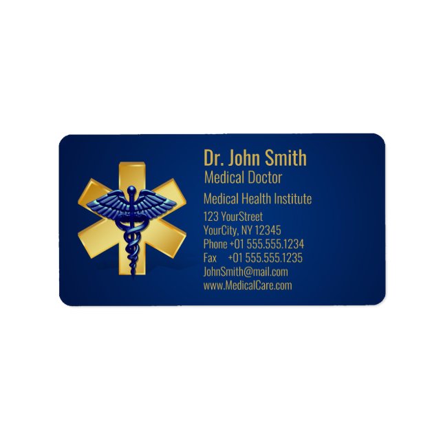 Etiqueta Blue Medical 3D Caduceus Gold Cross (Frente)