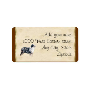 Etiqueta Blue Merle Aussie on Parchment