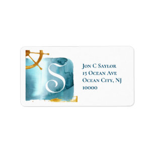 Etiqueta Blue Nautical Coastal Monogram Label