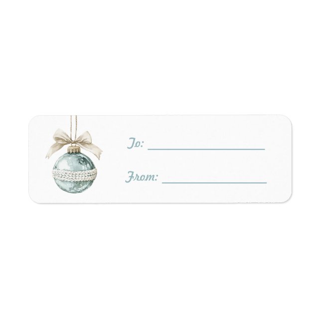 Etiqueta Blue Ornament White Bow Christmas  (Frente)
