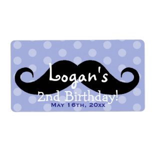Etiqueta Blue Polka Dot Mustache Botella de agua de cumplea