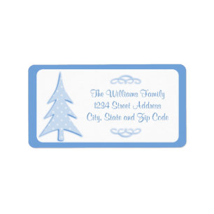 Etiqueta Blue Polka Dots Pattern Christmas Tree