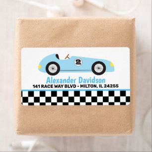 Etiqueta Blue Racecar Carreras Vintage Race Car Shipping