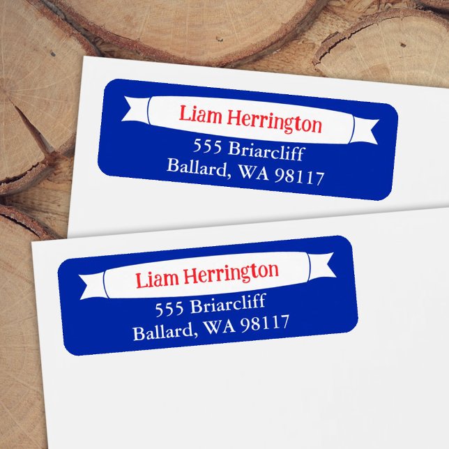Etiqueta Blue & Red Address Label with Banner (red white and blue address labels )