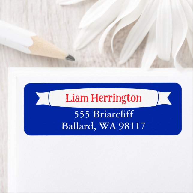 Etiqueta Blue & Red Address Label with Banner (In situ)