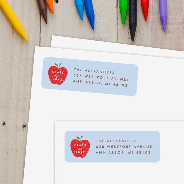 Etiqueta Blue Red Apple Preschool Graduation Address Label (Subido por el creador)