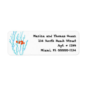 Etiqueta Blue Sea Coral Orange Clown Fish Address Labels