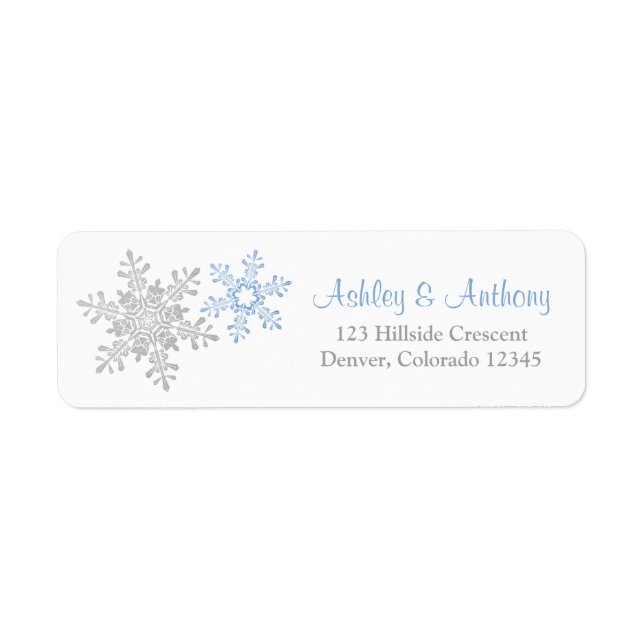 Etiqueta Blue Silver Snowflake Winter Wedding (Frente)