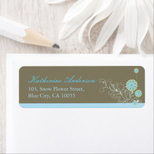 Etiqueta Blue Snow Flowers Swirls Boda Return Address