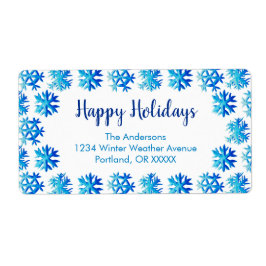 Etiqueta Blue Snowflake Watercolor Winter Art