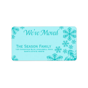 Etiqueta blue Snowflake "we've moved" Christmas label