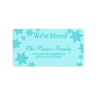 Etiqueta blue Snowflake "we've moved" Christmas label