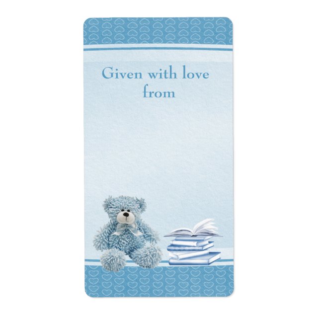 Etiqueta Blue Teddy Bring un libro Baby Shower Bookplate (Frente)
