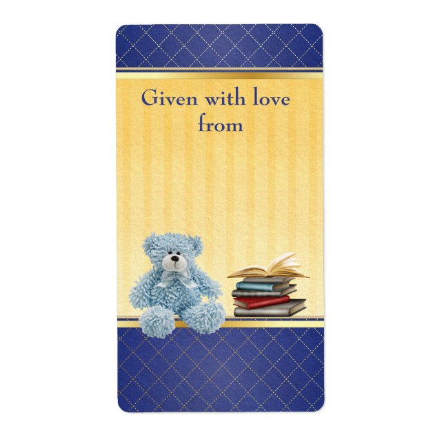 Etiqueta Blue Teddy Bring un libro Baby Shower Bookplate (Frente)