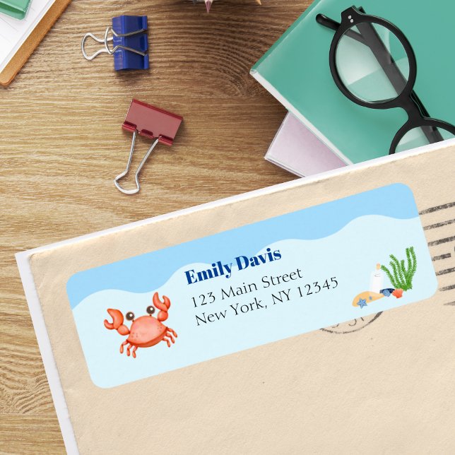 Etiqueta Blue Under Sea Baby Boy Shower Crab (Subido por el creador)