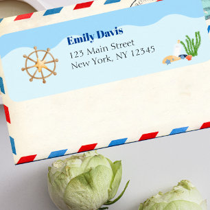 Etiqueta Blue Under Sea Baby Boy Shower Ship Rudder