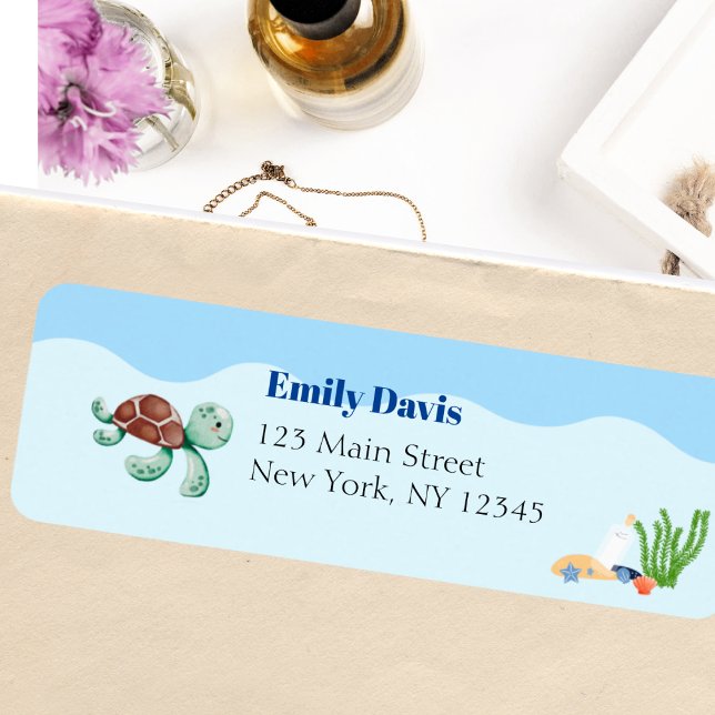 Etiqueta Blue Under Sea Baby Boy Shower Turtle (Subido por el creador)