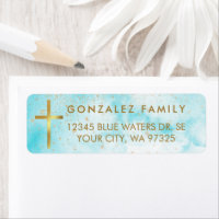 Blue Watercolor Faux Relieve metalizado dorado Cro