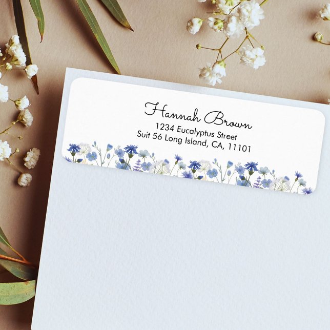 Etiqueta Blue Watercolor Wilflower Garden (In situ envelope)