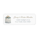Etiqueta Blue Watercolor Wrapped Gift<br><div class="desc">Accessorize your holiday cards with this address label which features a watercolor illustration of a blue wrapped box with a gold bow. Customize these with your name and address. If you need help with personalization or transferring this design to another product,  contact me via Zazzle or suzparada@gmail.com.</div>