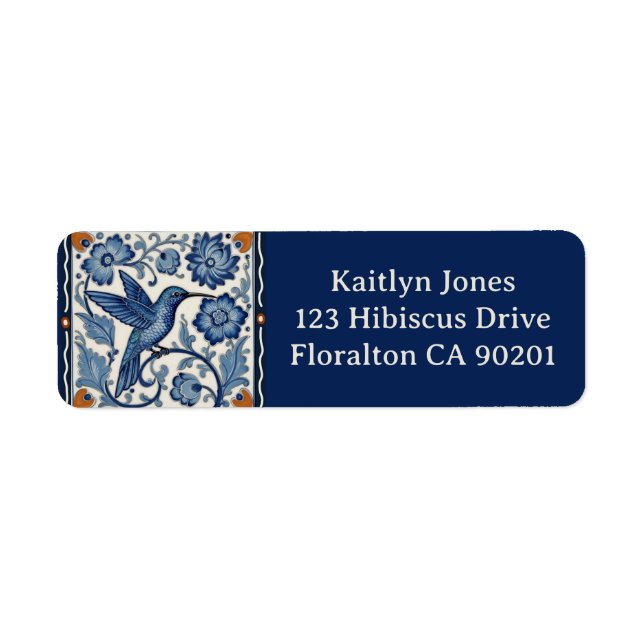 Etiqueta Blue & White Hummingbird Personalized Name Address (Frente)