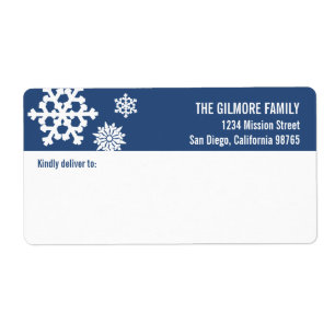 Etiqueta Blue white snow flakes holiday shipping address