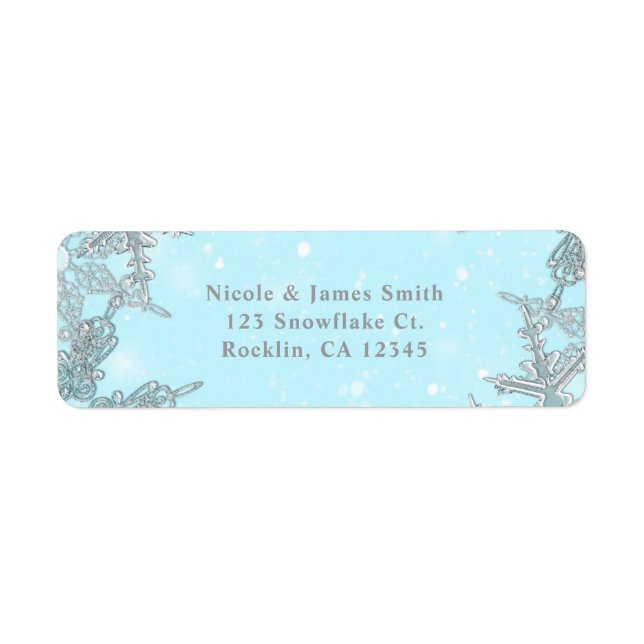 Etiqueta Blue Winter Wonderland Elegant Snowflakes Boda (Frente)