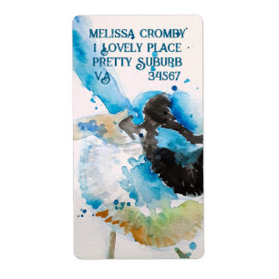 Etiqueta Blue Wren Watercolor Feliz cumpleaños Wrens Aqua