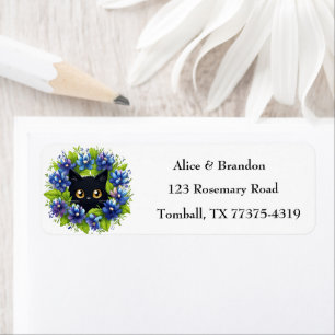 Etiqueta Bluebonnets Cat Texas Flores de agua de la lupa