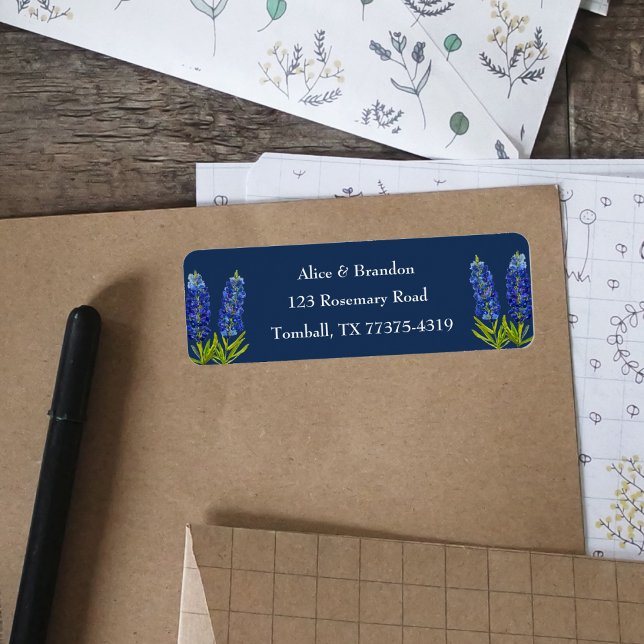 Etiqueta Bluebonnets Texas Flores del Estado de Lupine Navy (Subido por el creador)