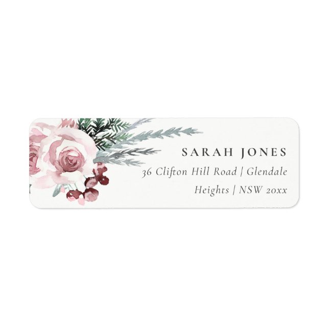 ETIQUETA BLUSH PINK ROSE HOLLY BERRY NEW YEAR  ADDRESS (Frente)
