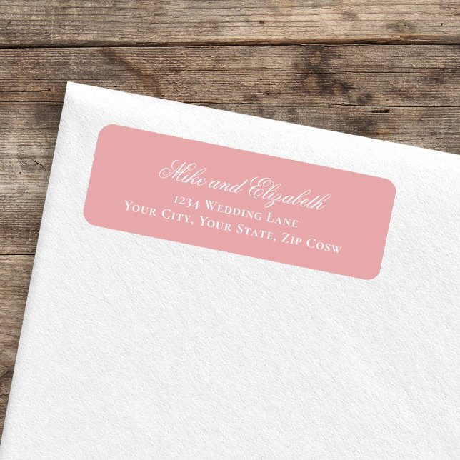 Etiqueta Blush Pink Script Names Wedding Address Label (Blush pink script wedding return address label on envelope mockup)