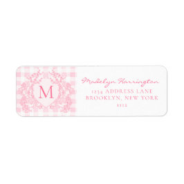 Etiqueta Blush Rosa Gingham Floral Escudo Monograma Direcci