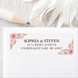 Etiqueta Blush Watercolor Florals with Gold Accents Weddin