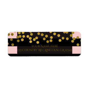 Etiqueta Blushing Pink & Black Stripes Gold Faux Foil Dots
