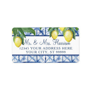 Etiqueta Boda amarillo blanco azul limón cítrico