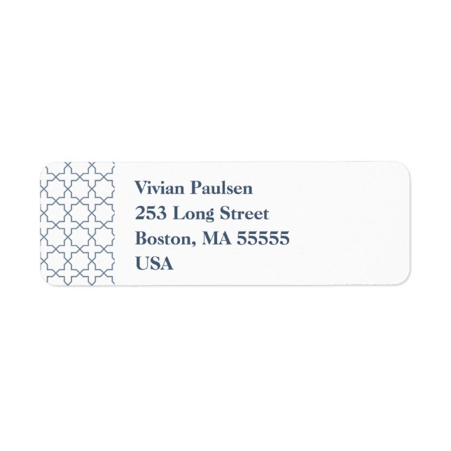 Etiqueta Boda azul con patrón de laberinto (Frente)