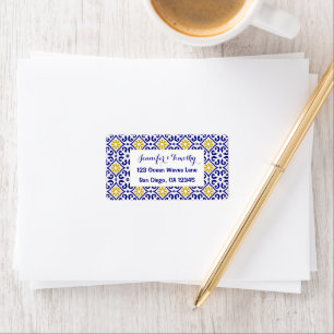 Etiqueta Boda azul mediterráneo de azulejos portugueses