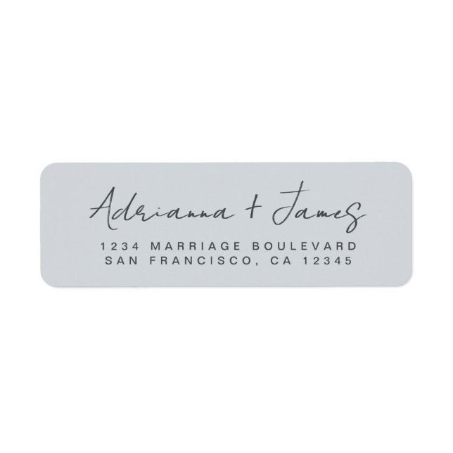 Etiqueta Boda azul Pastel con guión elegante (Frente)