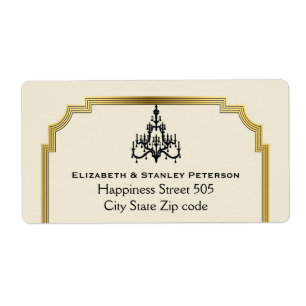 Etiqueta Boda beige candelabro y Art Deco