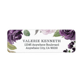 Etiqueta Boda blanco floral morado y plateado elegante