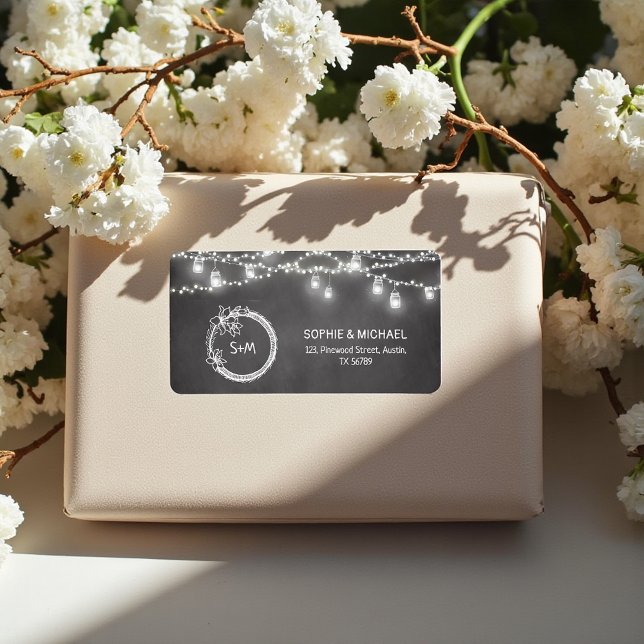 Etiqueta Boda blanco negro Mason Jar String Lights (Subido por el creador)