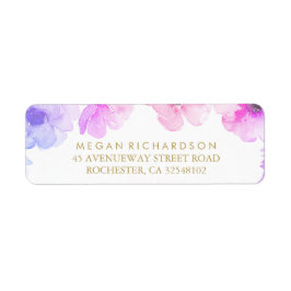 Etiqueta Boda Blue Purple Floral Elegant Watercolor