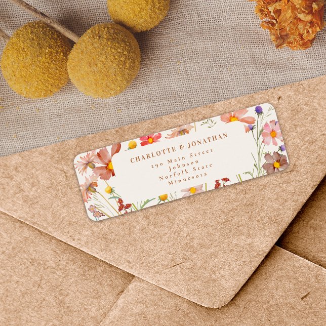 Etiqueta Boda Boho Otoño Floral Terracota Beige (Terracotta burnt orange beige Rustic Wildflower boho fall Wedding return address label stickers)