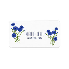 Etiqueta Boda Botánico Azul de Cornflower
