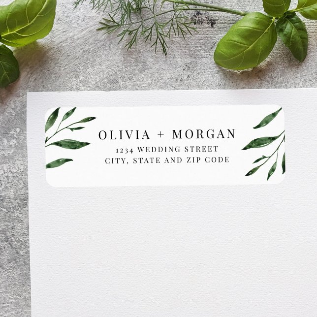Etiqueta Boda botánico de la hoja verde clásica (Subido por el creador)