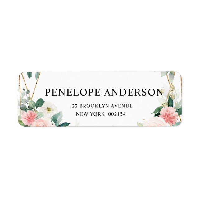 Etiqueta Boda Botánico Geométrico Floral Rosa Rubor (Frente)