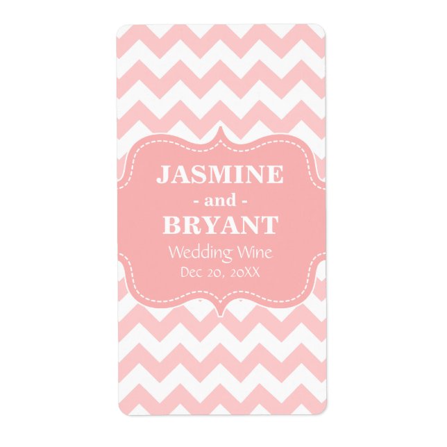 Etiqueta Boda Botella De Vino Pink Chevron Pattern Favorito (Frente)
