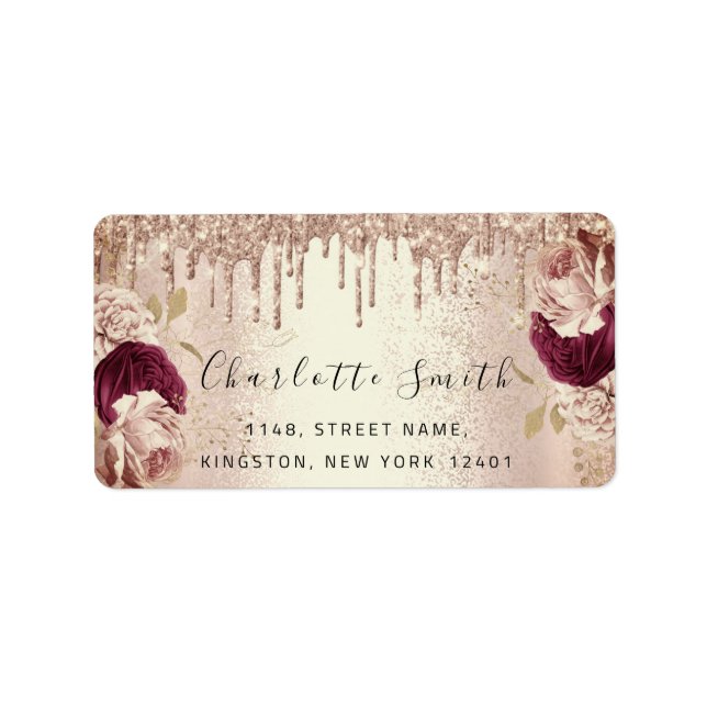 Etiqueta Boda Bridal RSVP Dris Rosa Floral Marsala Glam (Frente)